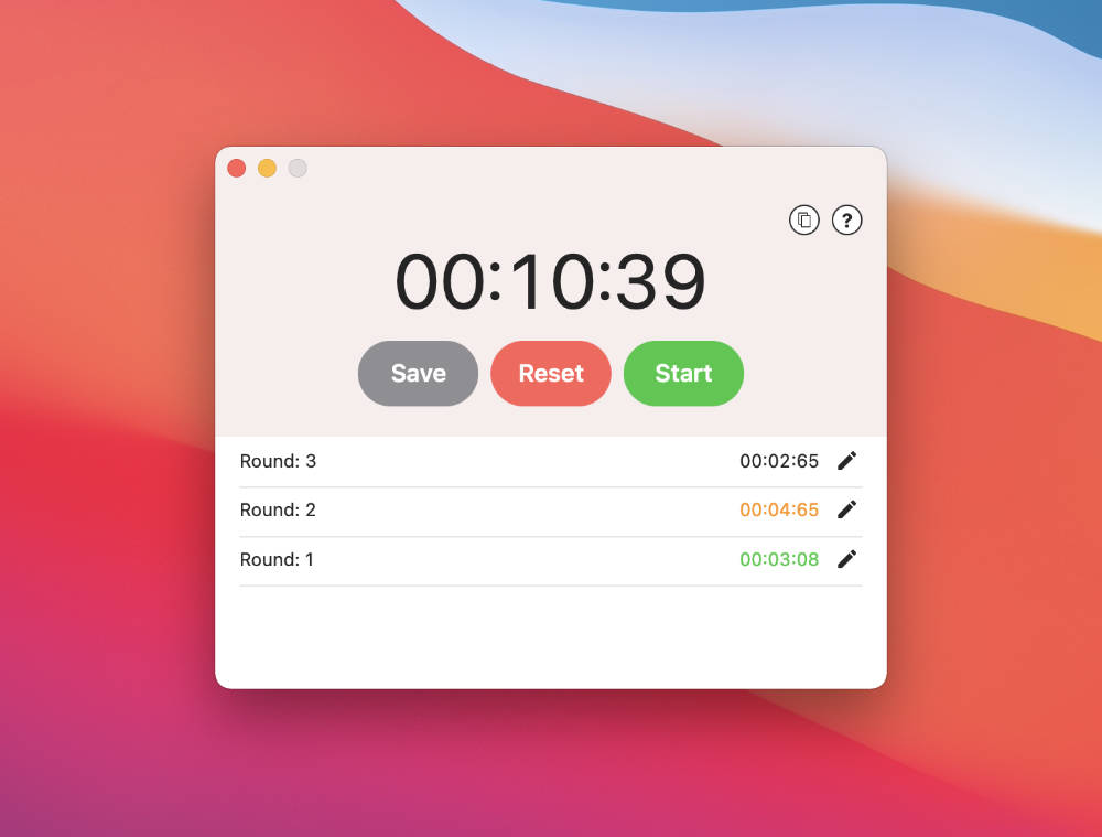 Tempus stopwatch app for Mac screenshot